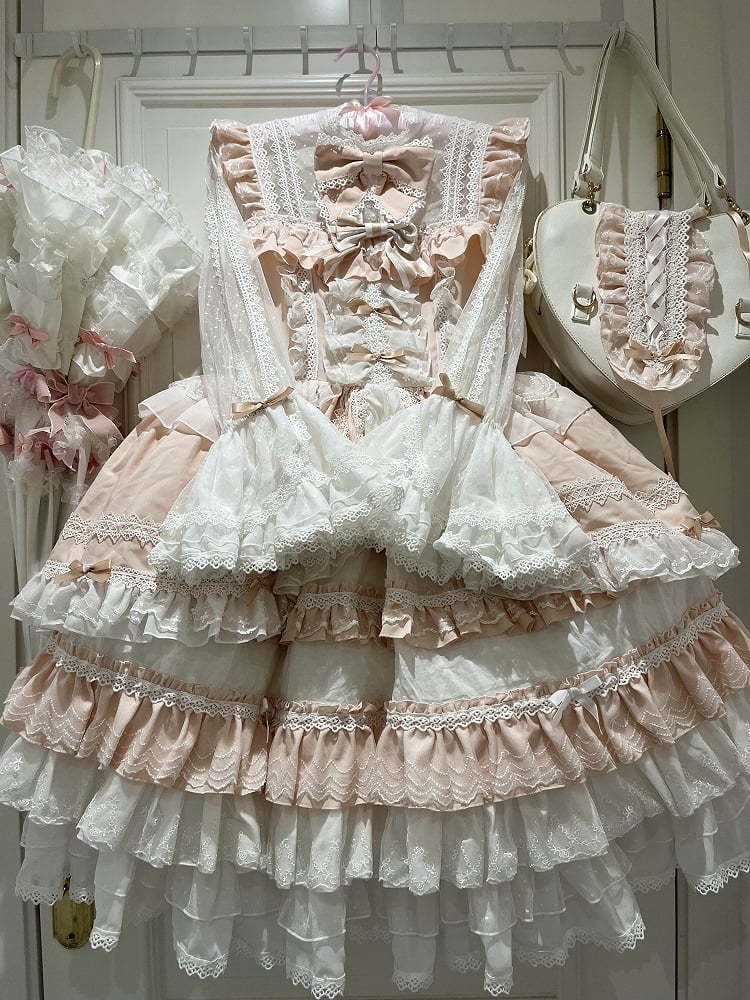 Stück Rosa Bowknots Rock Hime Lolita Kleid Süße Glockenärmel Lagenmieder auf einem
