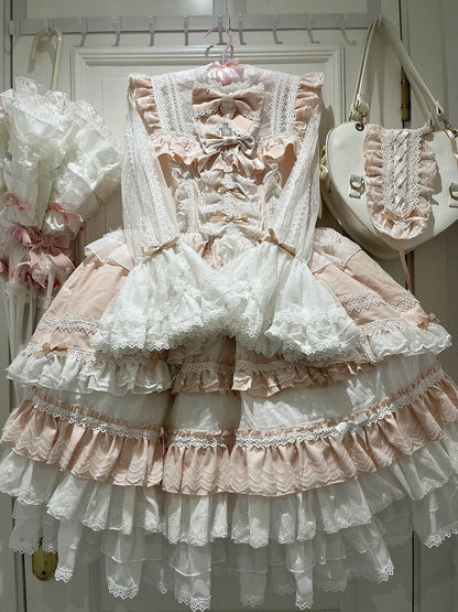 Stück Rosa Bowknots Rock Hime Lolita Kleid Süße Glockenärmel Lagenmieder auf einem
