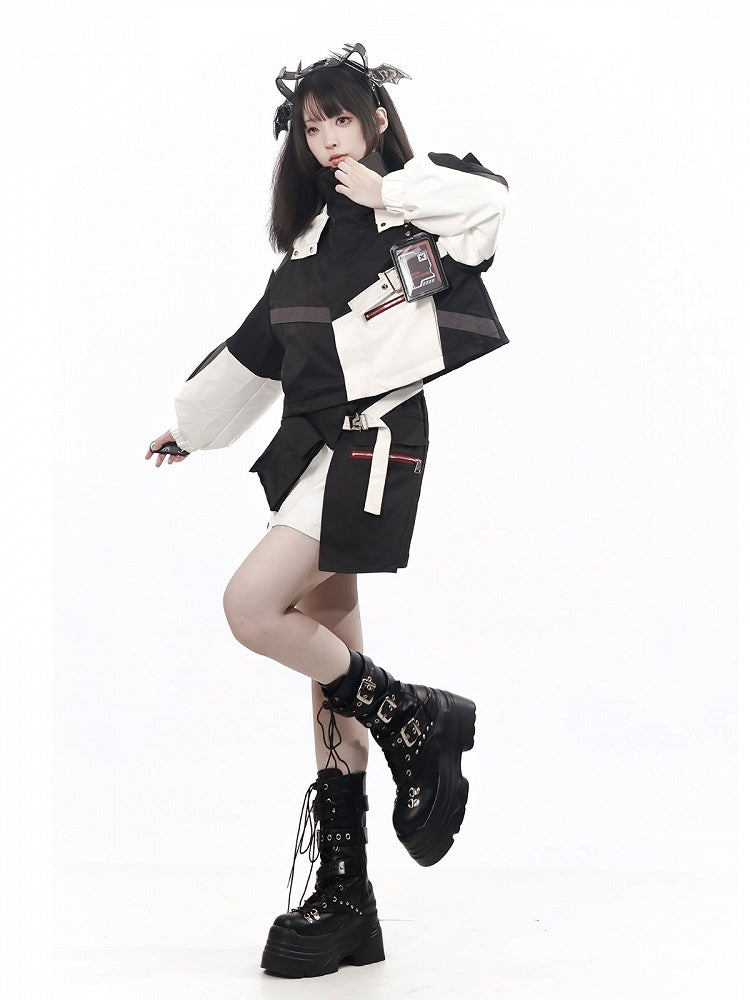 Kawaii Techwear Two-Tone Skirt with Removable Waist Pouch - PINK SAVIOR