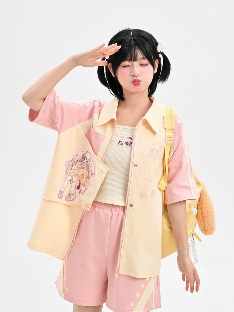 Rosafarbene, lockere Shorts mit elastischer Taille