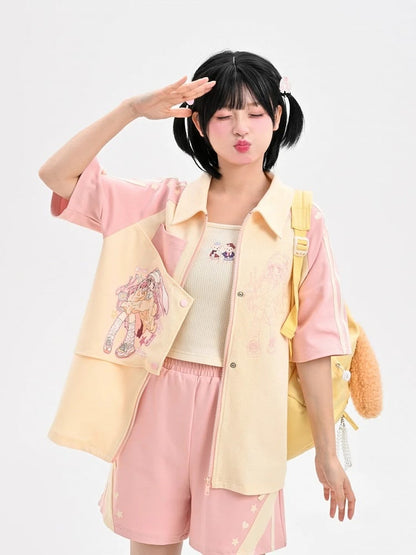 Rosafarbene, lockere Shorts mit elastischer Taille