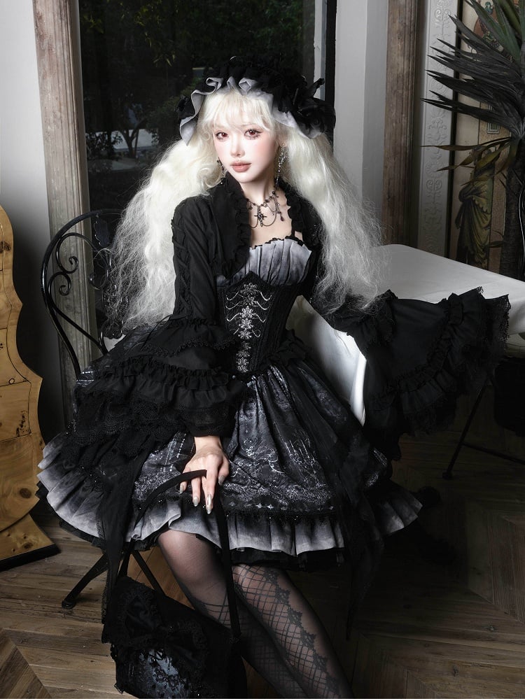 Print Butterfly Corset Spaghetti Ribs Straps Lolita Gothic Dress JSK and