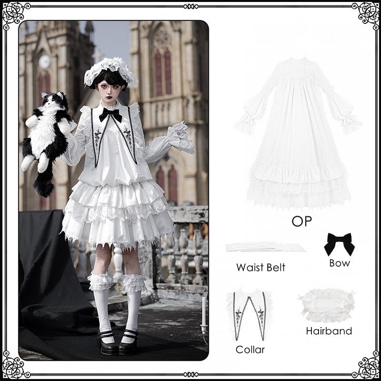 White Drawstring Sharp Hairband + Belt Lolita Collar Waist Gothic Dress Velvet