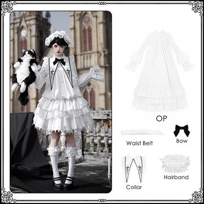 White Drawstring Sharp Hairband + Belt Lolita Collar Waist Gothic Dress Velvet