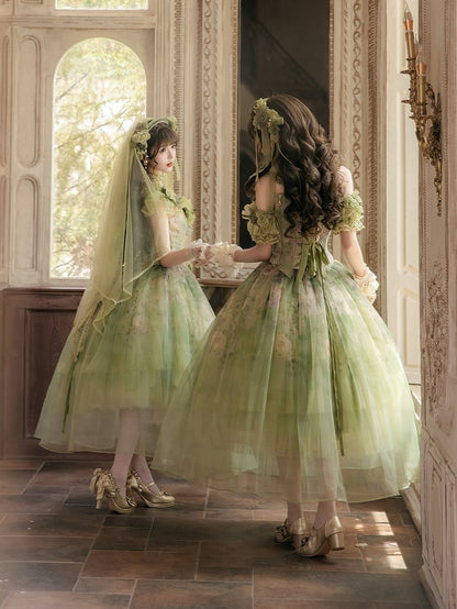 Green Oil Painting Lolita Layered Tulle Skirt - Nine Odes