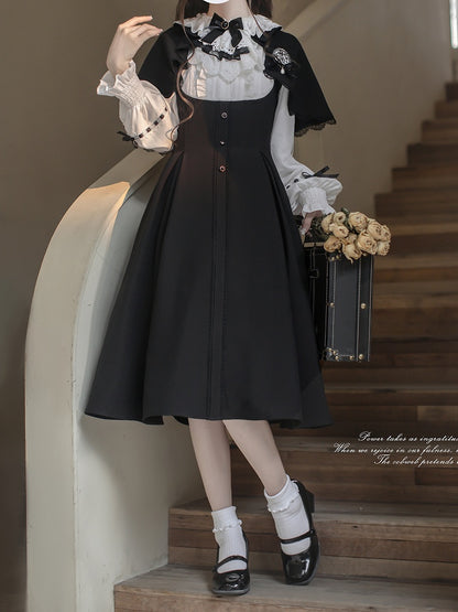 Black Elegant White Vintage Classic with Cape and Dress Lolita Detachable