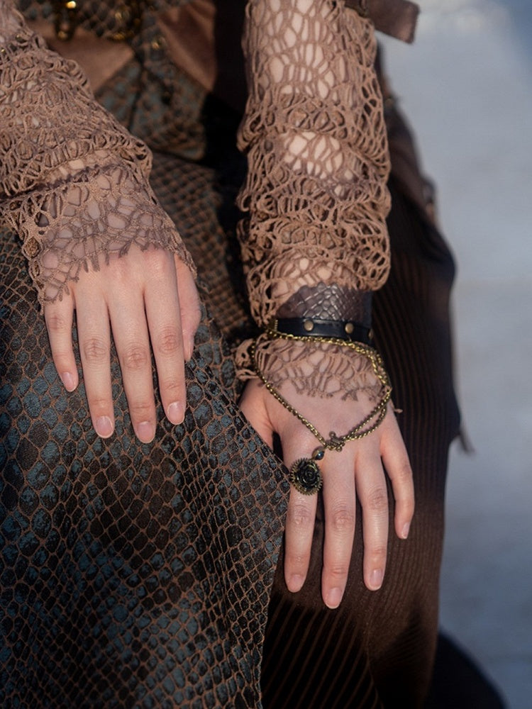 Schlange Strampunk PU und Ketten Ring Bronze Rose Armband Skala mit Design