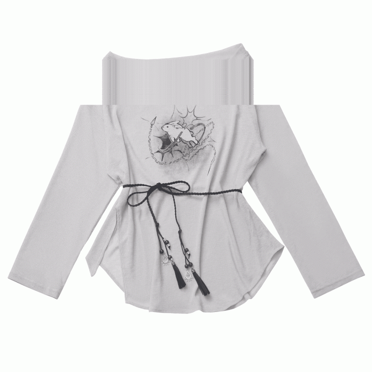 ストラップバニープリントカバーアップ+キャミトップ+セルフタイグレーオフショルダーピースの3点セット