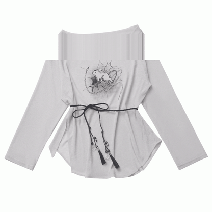 ストラップバニープリントカバーアップ+キャミトップ+セルフタイグレーオフショルダーピースの3点セット