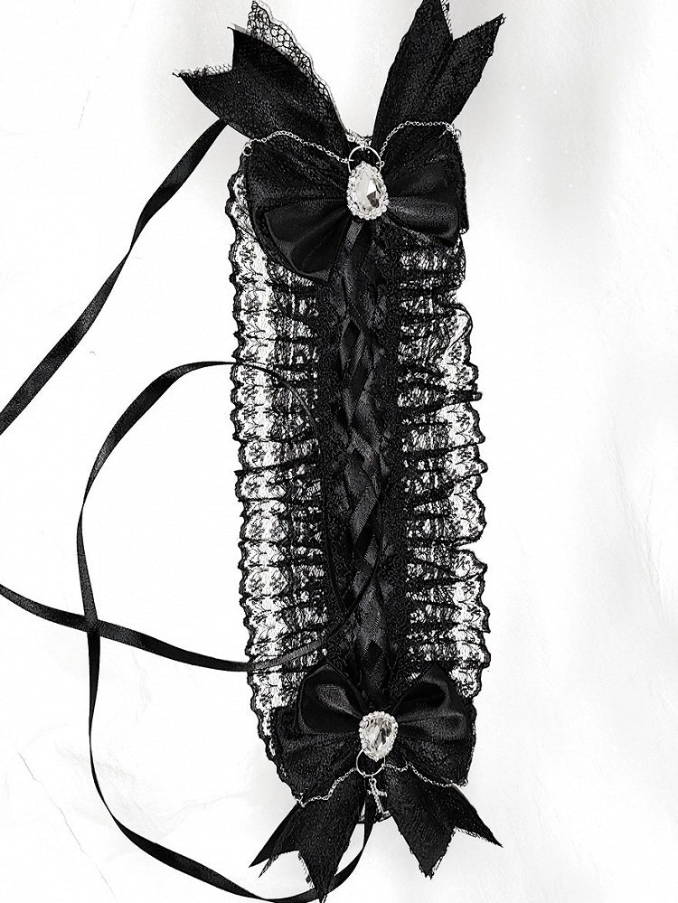 Black Bow Lace Hairband Cross Rhinestone