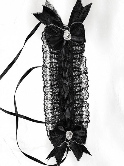 Black Bow Lace Hairband Cross Rhinestone