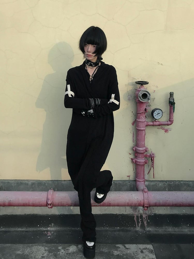 Knit Cardigan Embroidery Gothic Black Edgy Cross