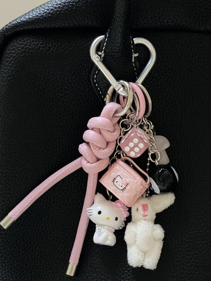 Y2K White/Pink Bunny Plush Kitty Keychain