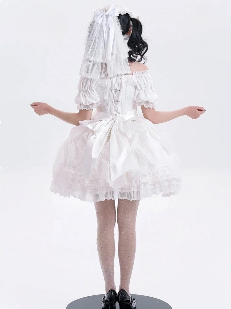 Embroidery Skirt White Elegant Drawstring Layered Details Lolita Ruffles Classic with