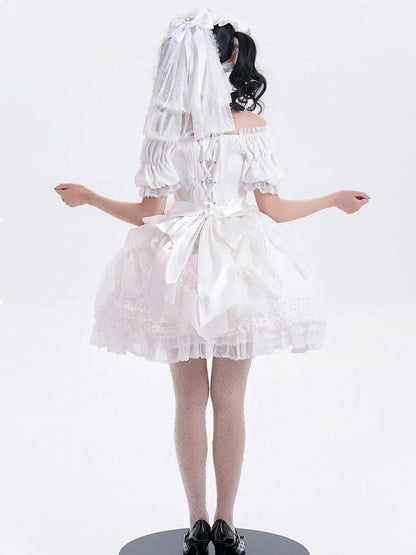Embroidery Skirt White Elegant Drawstring Layered Details Lolita Ruffles Classic with