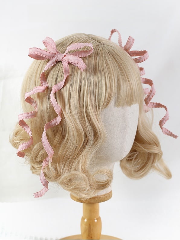 Lolita Pair Sweet Colors Hairclips Ribbon A Bowknot Cute 15 And Curly of