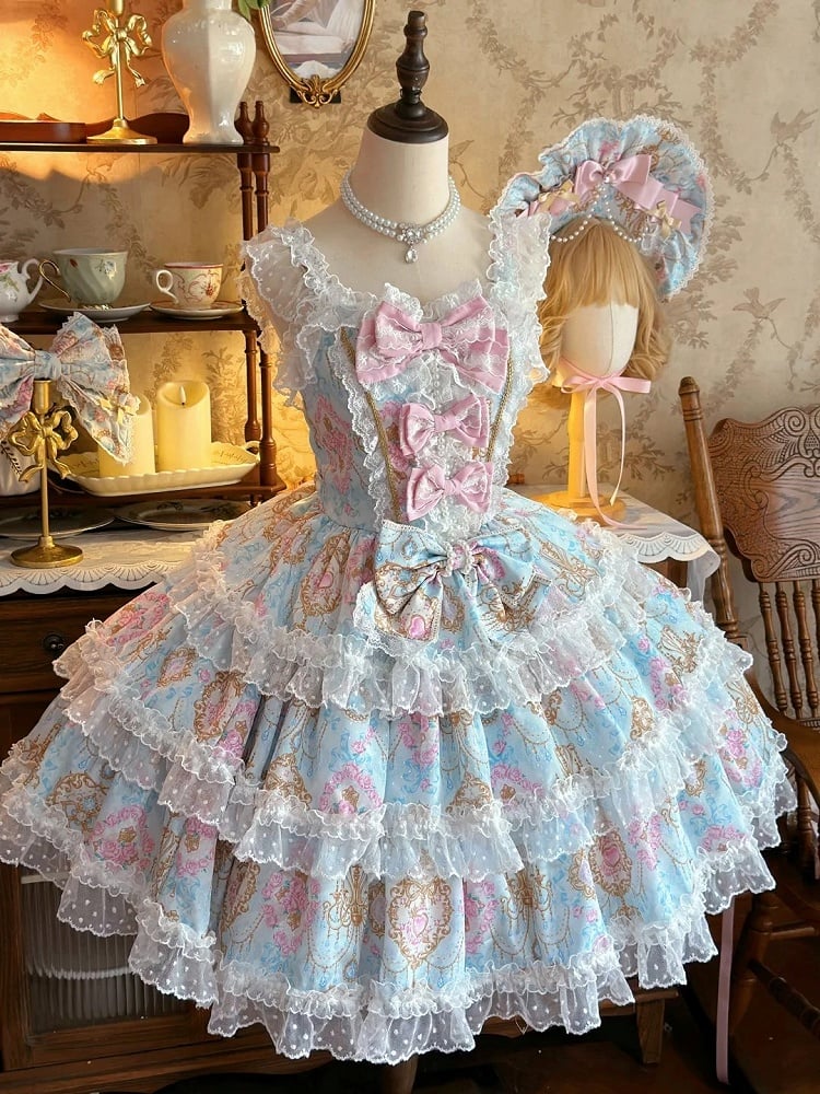 Chandelier Lolita Crystal Bow and JSK Floral with Accents Blue Print