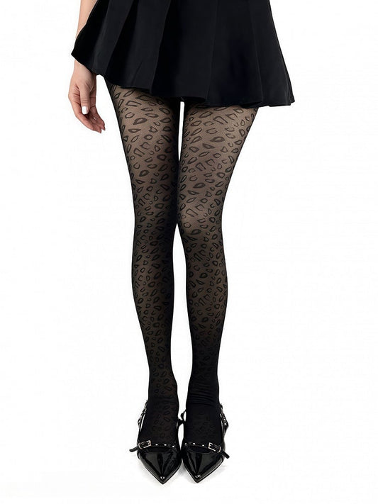 Black Leopard Tights Print Y2K
