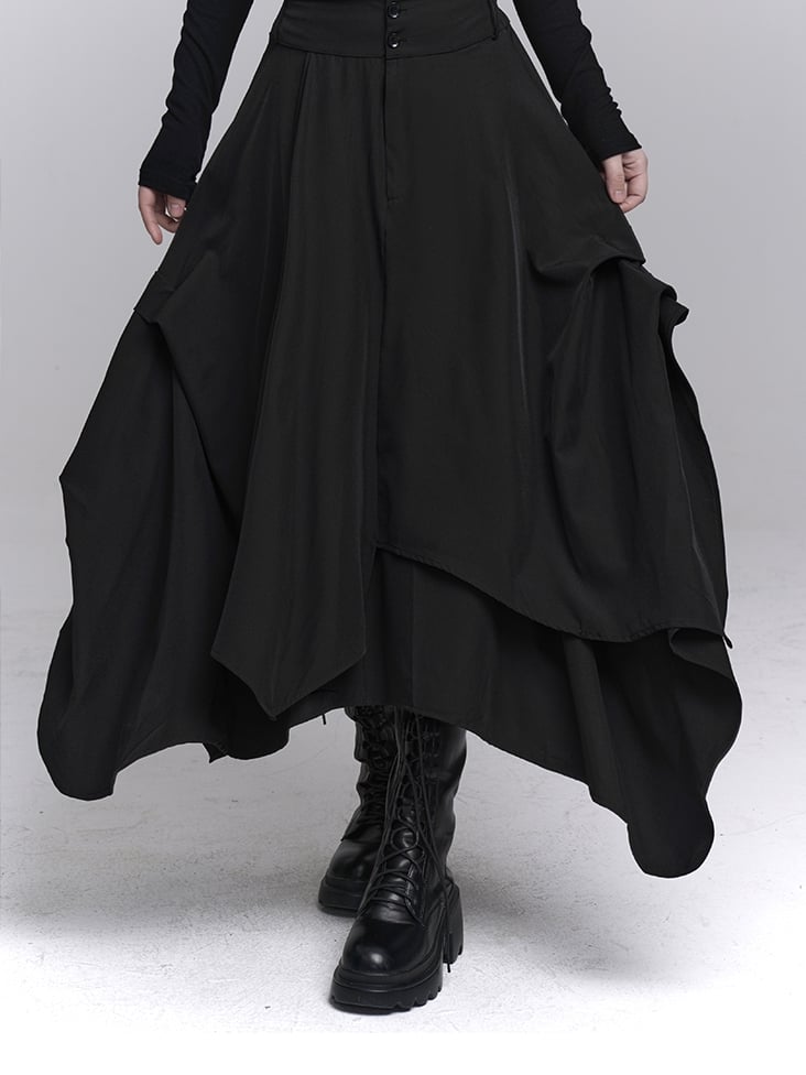 ブラックフロントボタンプラケットアシンメトリーヘムスカート