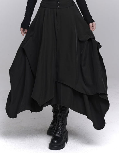 ブラックフロントボタンプラケットアシンメトリーヘムスカート