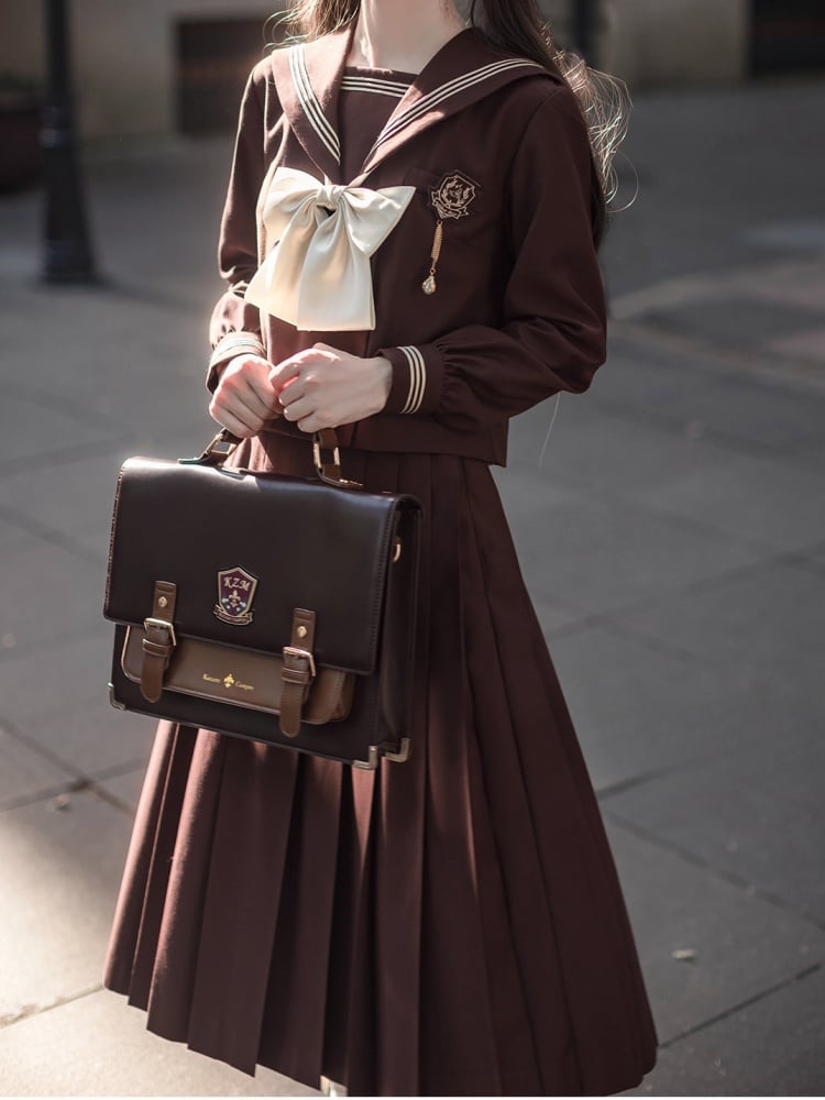 ブラウンセーラーカラー長袖トップスJK制服