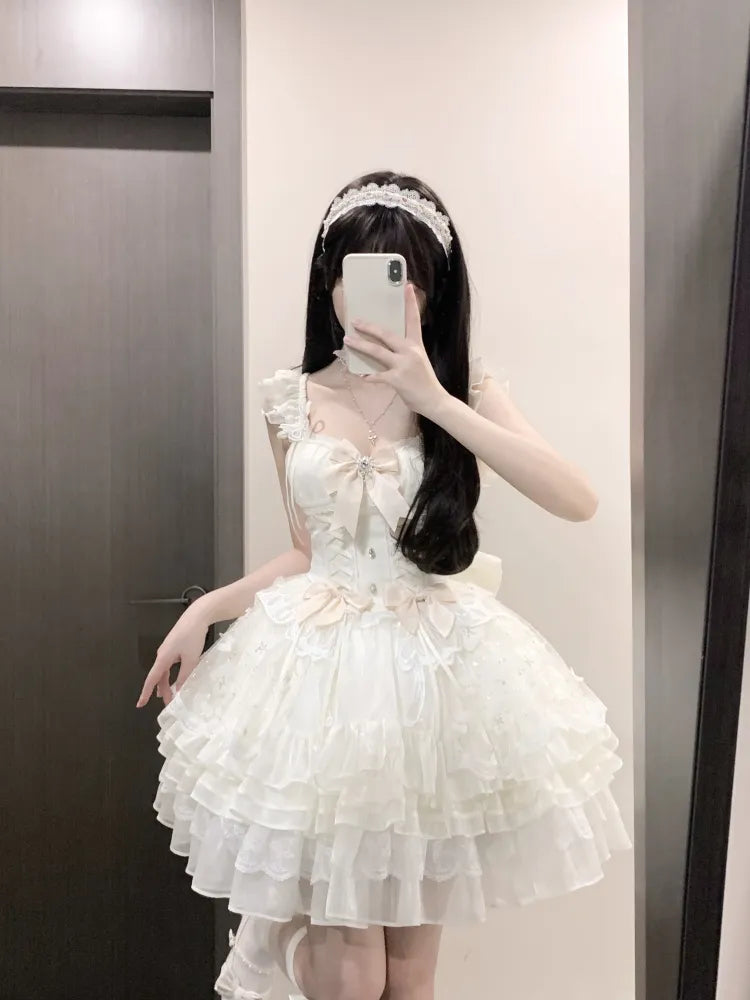 Beige Details 92CM Prinzessin Ausverkaufsgröße Pullover Schnürkleid für weiten Rock Set Pailletten Büste XL Schmetterling