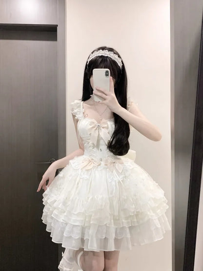 Beige Details 92CM Prinzessin Ausverkaufsgröße Pullover Schnürkleid für weiten Rock Set Pailletten Büste XL Schmetterling