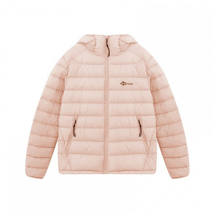 Hooded Pink Down Jacket Baffle Construction