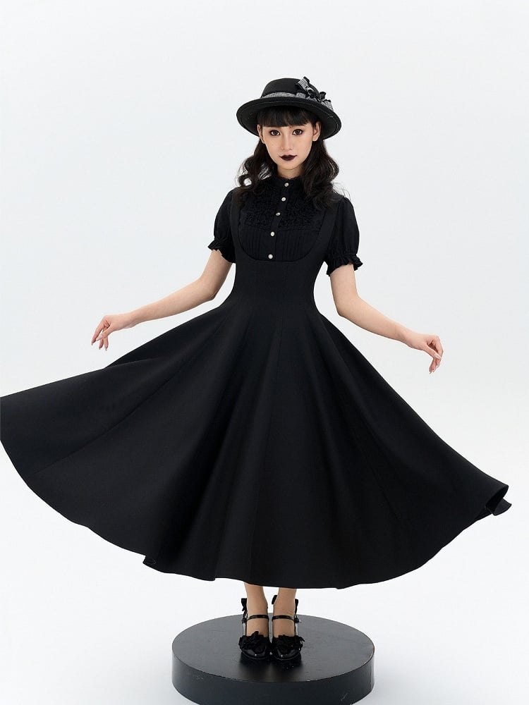 Black Waist Cinched Bust Lolita JSK Dress Under Elegant