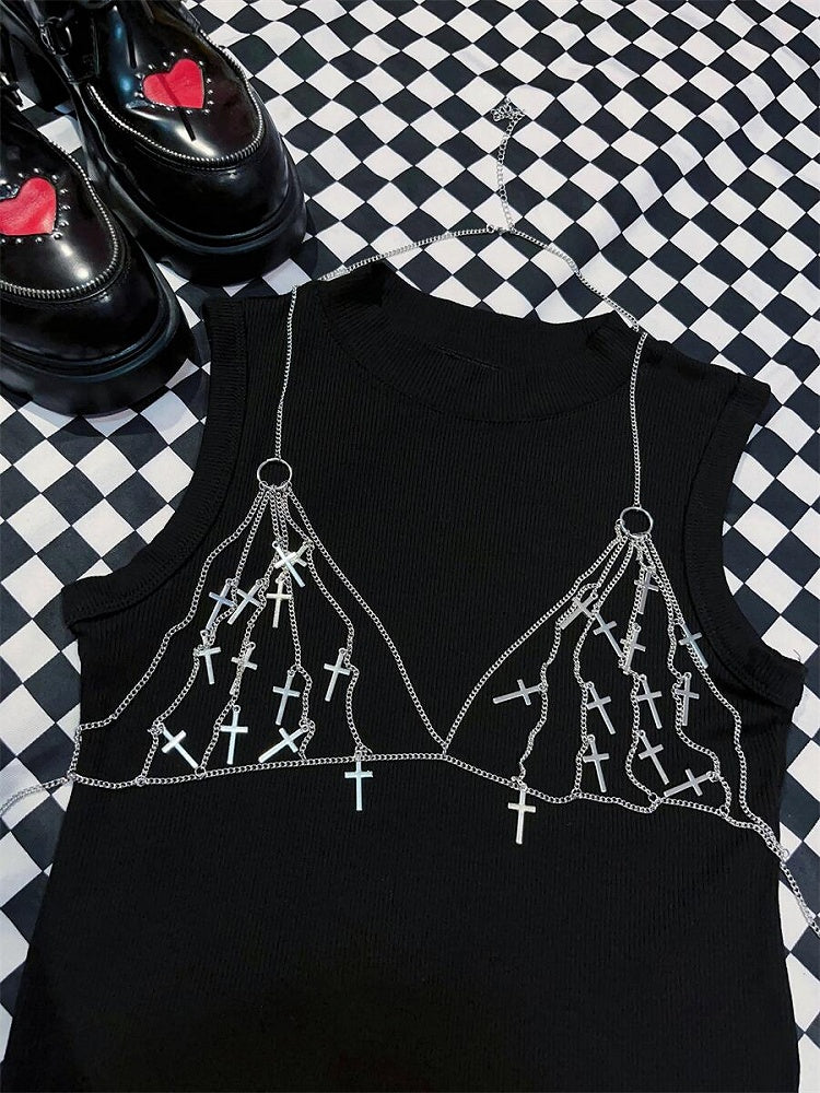 シルバーチャーム Y2K クロスチェストチェーン