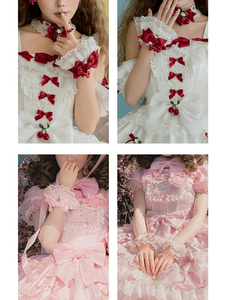 Rosa/weiße Handfesseln mit Schleife