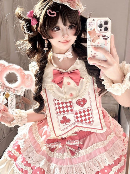 Lolita Bloomers Kawaii Layers Pink Trim Skirt Dress + Polka-dot Set JSK
