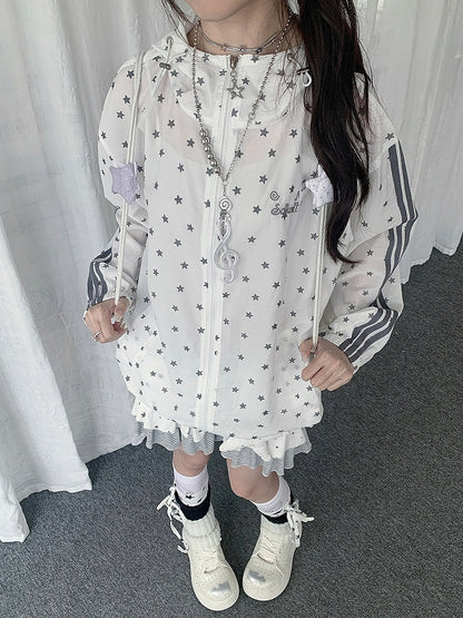White Star-Print Hooded UV-Protective Jacket