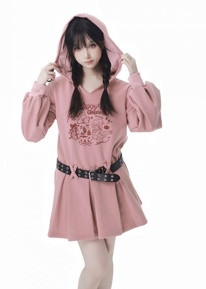 Christmas Puppy Pink Hooded Dress with Pink Shorts