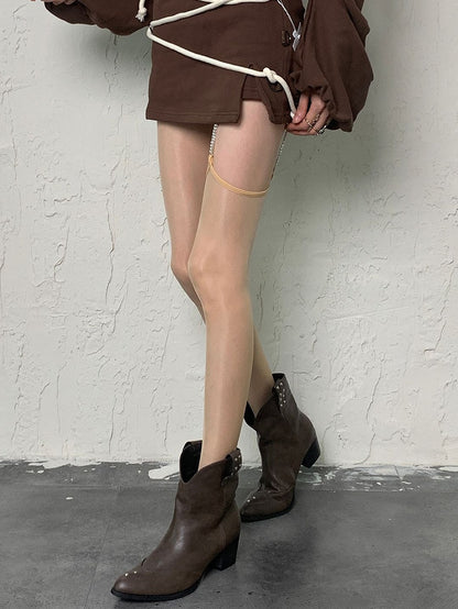 Tights White/Gray/Black/Nude Suspender Leg Y2K With Chain