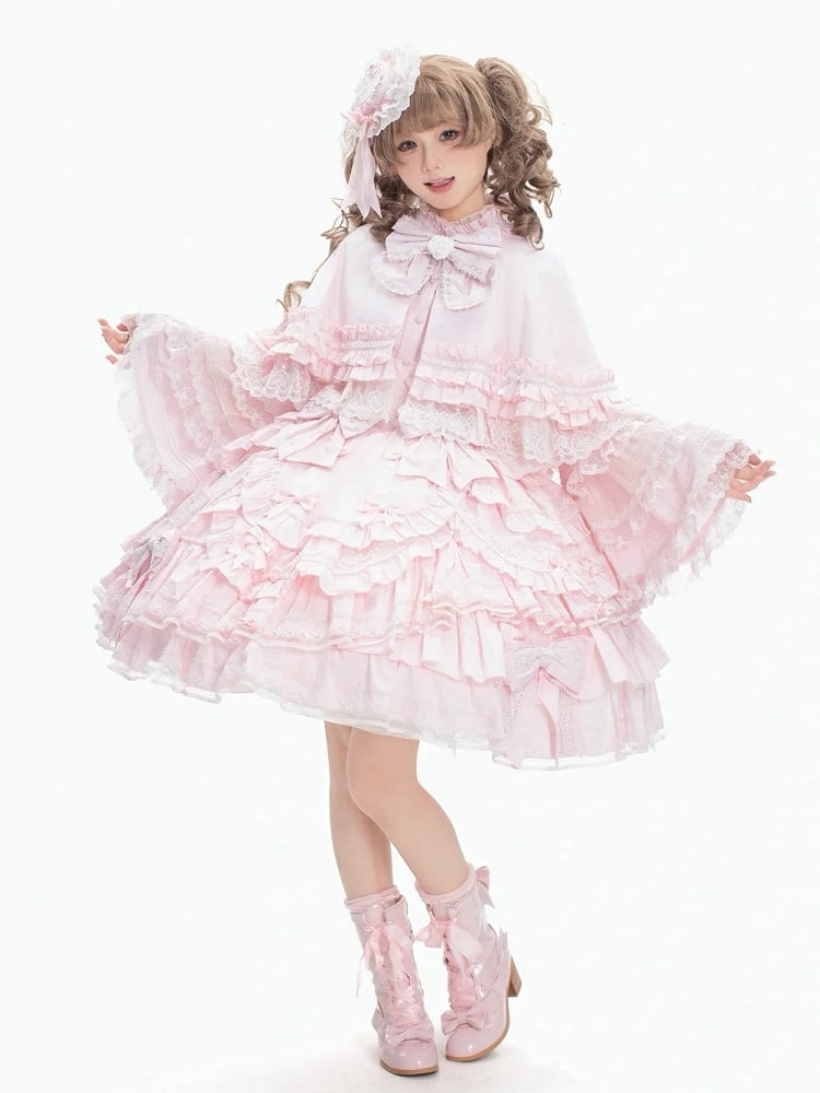 Cape Lolita JSK Bust Under Bell Blouse Pink + Set - Dress Full Sleeves Dollcore Sakura