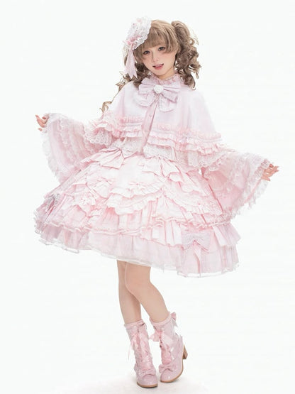 Cape Lolita JSK Bust Under Bell Blouse Pink + Set - Dress Full Sleeves Dollcore Sakura