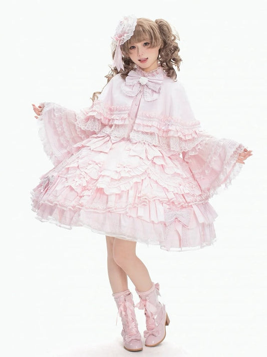 Cape Lolita JSK Bust Under Bell Blouse Pink + Set - Dress Full Sleeves Dollcore Sakura