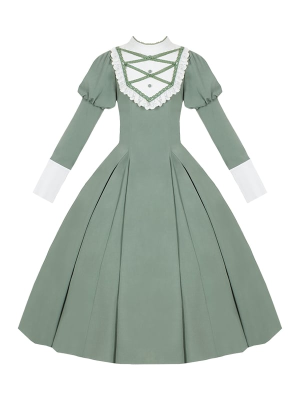 Grünes elegantes Juliette-Ärmelkleid Nonne Lolita Langarm Einteiler