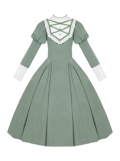 Grünes elegantes Juliette-Ärmelkleid Nonne Lolita Langarm Einteiler