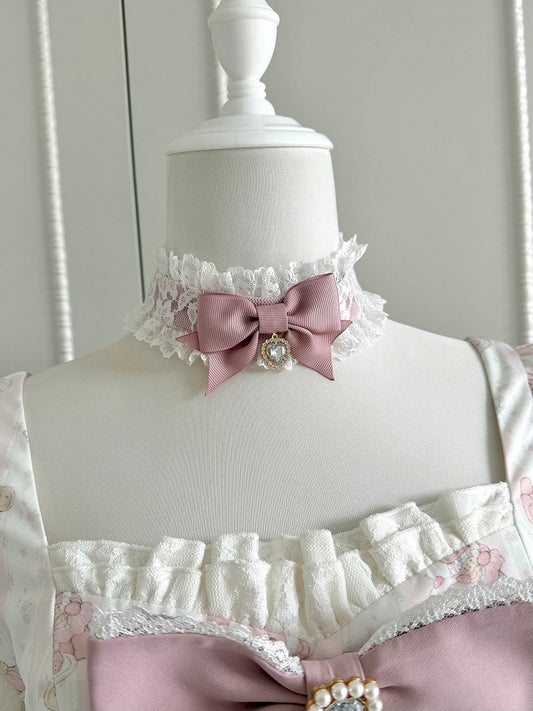Pink/Green Bow Lace Choker - Shi Zhai Xin