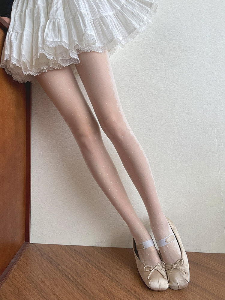 Gemusterte Strumpfhose Lolita Weiß Polka-dot