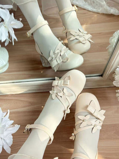 Decorative - Lolita Mid Heel Shoes Bow Classic in Apricot