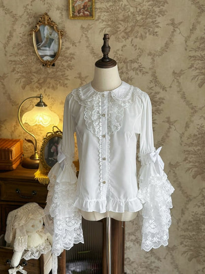 レースベルシャツ ロングティアード ピーターパンスリーブ ホワイトカラー