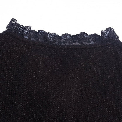 Sleeve And Black Knit Long Lace Details Fashion Kawaii Top With Gothic Embroidery