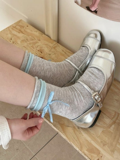 Colorblock Ankle Socks with Bowknot Details - Xi Shang Mei Shao