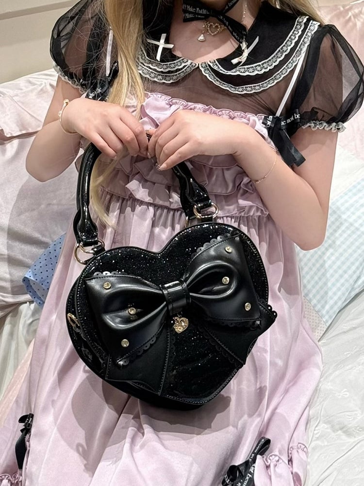 Sparkling Rhinestone Heart Handbag - Sheep Puff