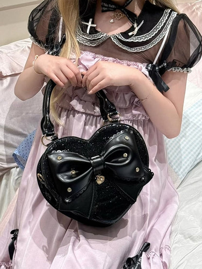 Sparkling Rhinestone Heart Handbag - Sheep Puff