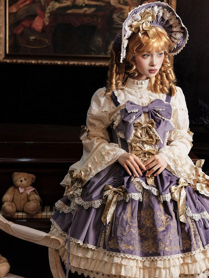 Samt Dekoration JSK Kerze Lolita Kleid Lila Schleifen Stickerei