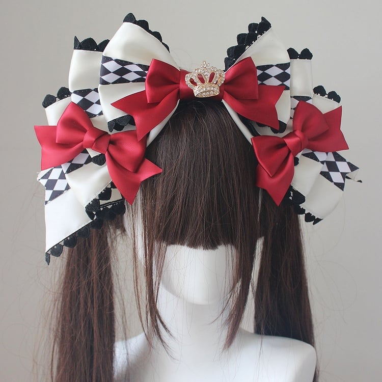 Rhinestone KC Beaded Bowknot Crown With Decorated Chain Vibes in Wonderland Alice